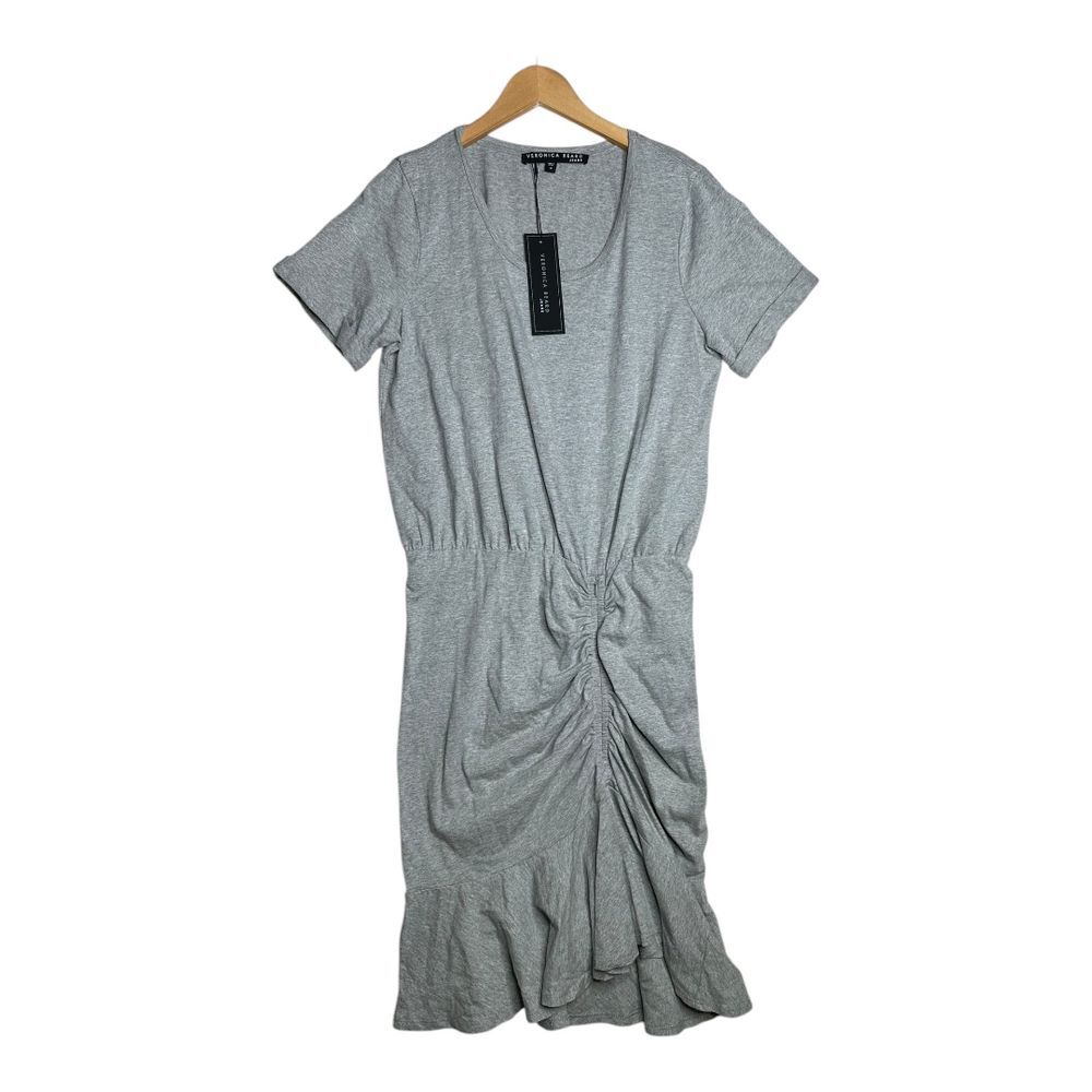 New Veronica Beard Pima Runched w/Flounce Cotton Dress size Medium Gray